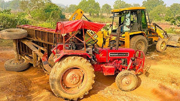 Mahindra 275 Tractor Fully Loaded with Mud Overturned with JCB 3dx Xpert | Jcb Video #jcb #tractor