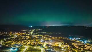 Northern Lights Aurora Borealis above Denny, Falkirk drone hyperlapse