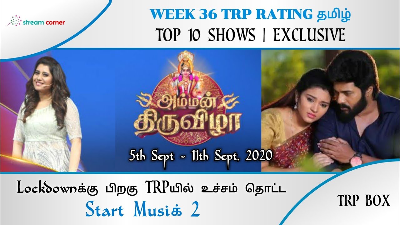 Top 10 Weekend Shows | Week 36 TRP தமிழ் | 2020 | Start Music | Vijay TV | Stream Corner