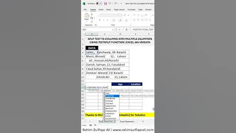 Split Text To Columns With Multiple Delimiters Using TEXTSPLIT Function | #Excel 365  #shorts