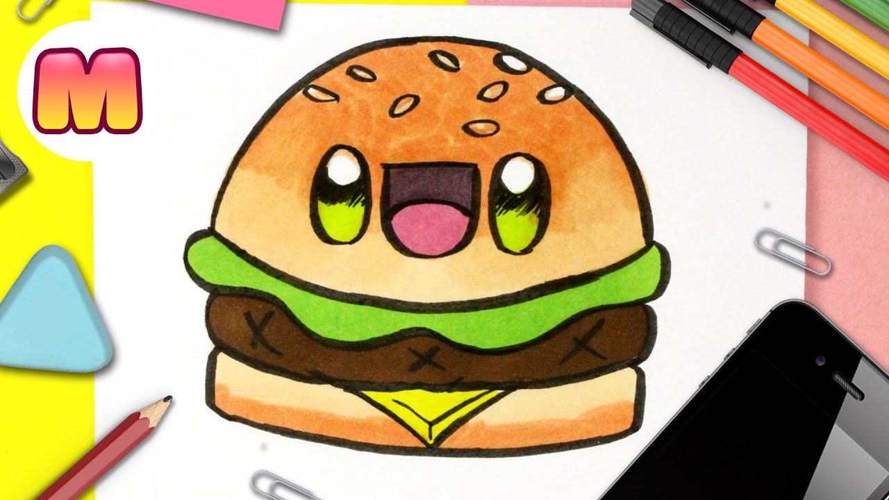 COMO DIBUJAR UNA HAMBURGUESA KAWAII - dibujos kawaii faciles - Como dibujar  comida kawaii - thptnganamst.edu.vn