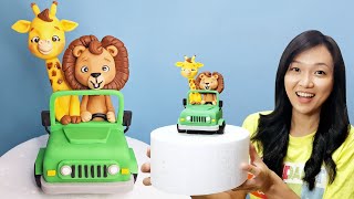 Safari Jeep Cake Topper with Lion and Giraffe | Jungle Themed Cake Topper