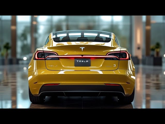 A complete review of the 2026 Tesla Model 3 in yellow, the car