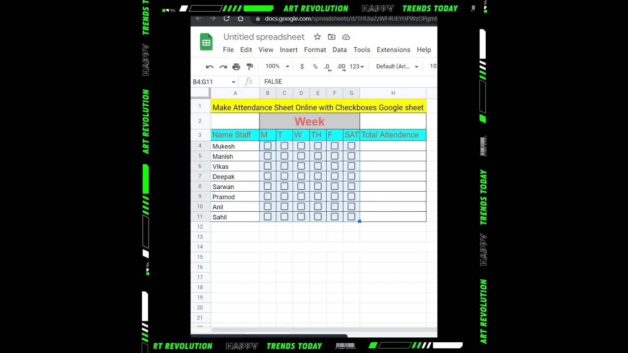 Make Attendance Sheet Online With Checkboxes Google Sheet Formula To Make Attendance Sheet Online With Checkboxes Google Sheet Formula To