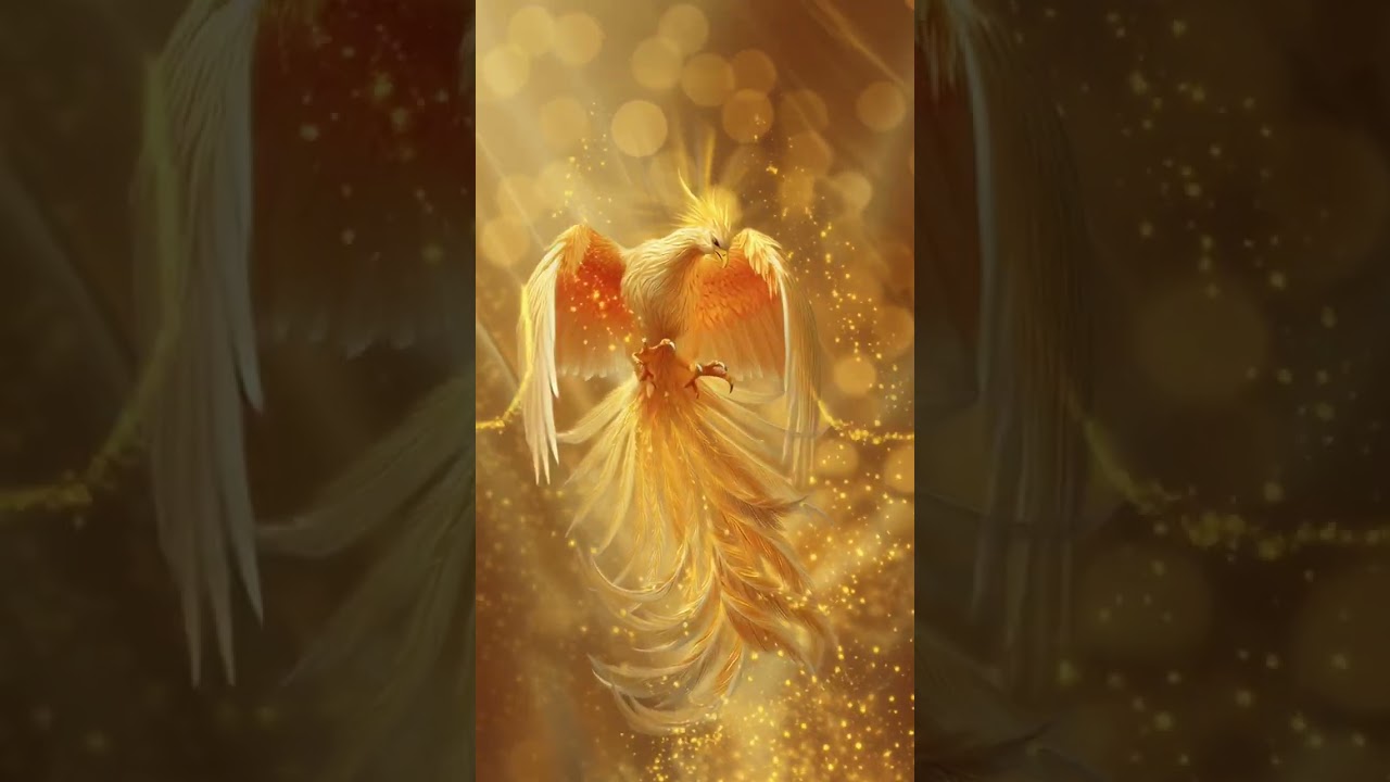 phoenix rising from golden light, feathers glowing, mythic energy, luck and abundance, high fanta...