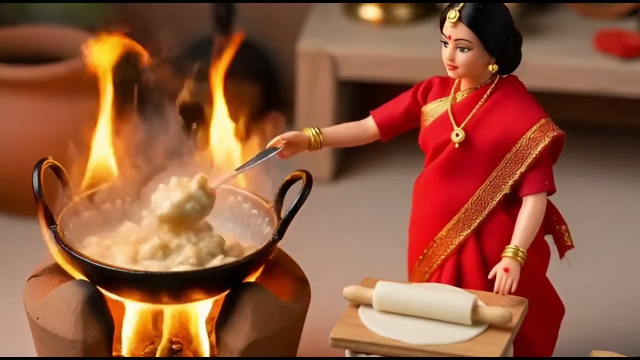 Miniature Doll Family Making Kaju katli | Peaceful Indian Village Relaxing ASMR