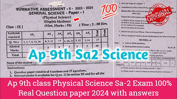 9th class physical science Sa-2 question paper 2024|Ap 9th Sa2 exam physics paper and answers