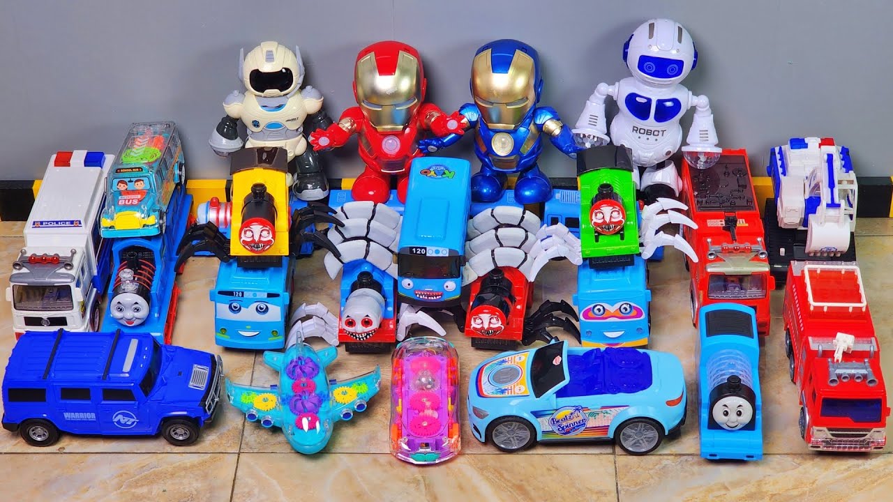 KERETA CHOO CHOO CHARLES MELAWAN BUS EATER MOBIL POLISI ROBOT IRONMAN LAWAN KERETA HANTU THOMAS EXE