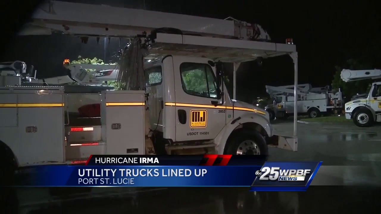 Utility trucks are lined up in Port St. Lucie YouTube