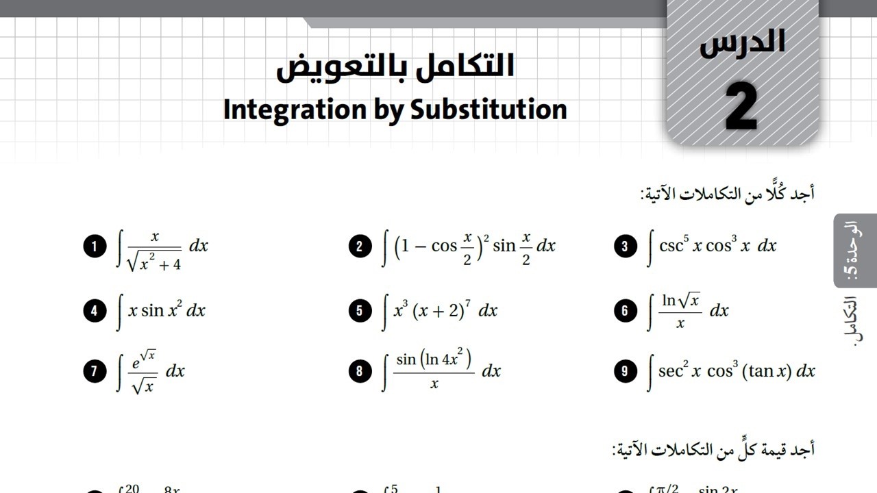 11) كتاب التمارين  - التكامل بالتعويض    - توجيهي المسار الأكاديمي