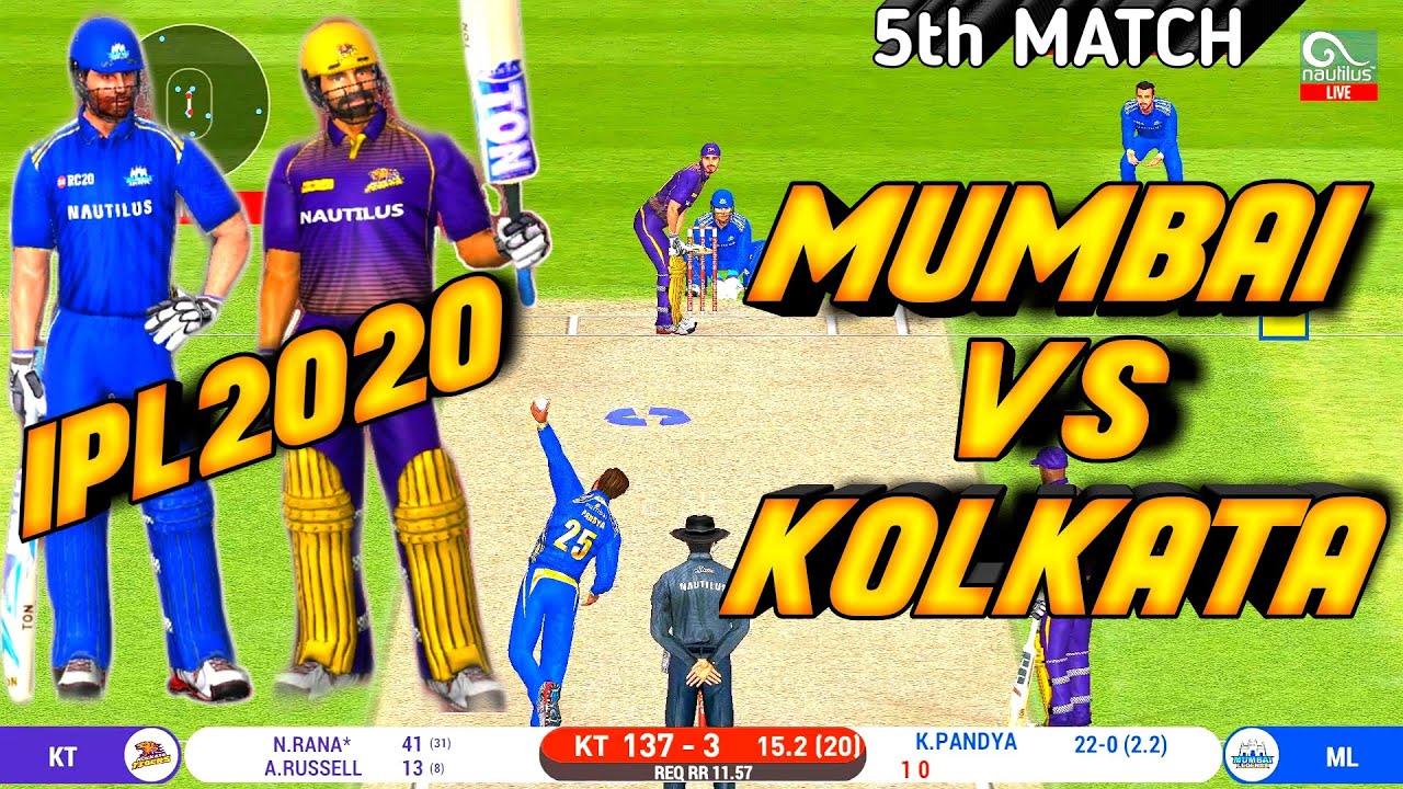 IPL 2020-MUMBAI INDIANS VS KOLKATA KNIGHT RIDERS 5TH MATCH HIGHLIGHTS IN Real Cricket™ 20 |MI VS KKR