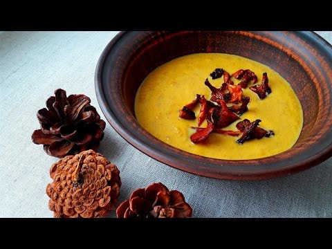 Видео рецепт Крем-суп из тыквы с лисичками