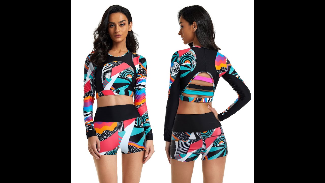 Women's Two Piece Long Sleeve Rash Guard Swimwear
