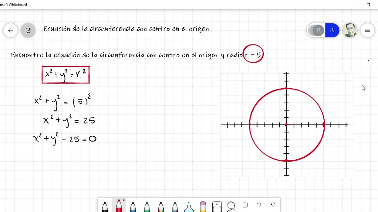 Ecuación de la circunferencia con centro en el origen y fuera del
