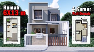 DESAIN RUMAH 6X13 M 2 LANTAI 4 KAMAR TIDUR