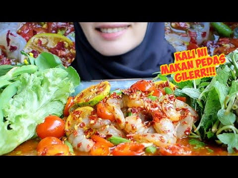 mukbang makan pedas | makan udang mentah dengan sayur sedap gilerr