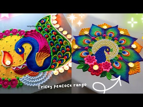 Diwali rangoli designs easy || Diwali peacock rangoli design || Satisfying video
