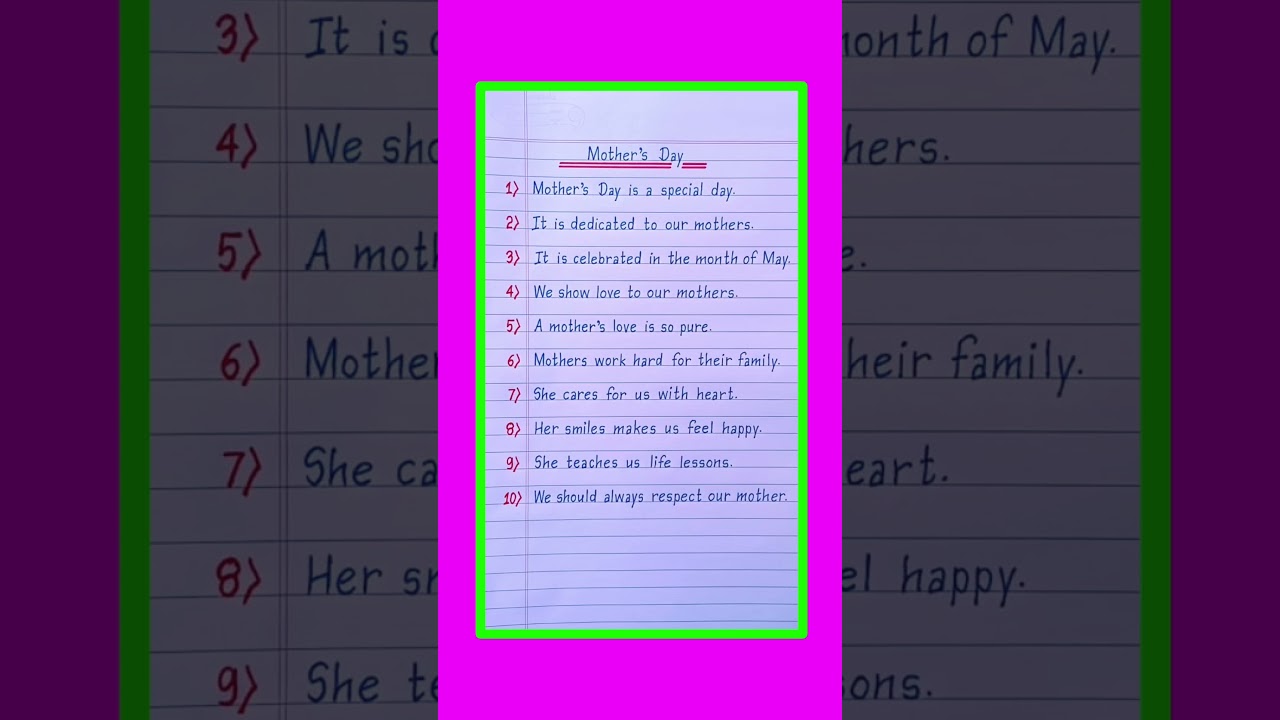 10 lines on mother's day in english/essay on mother's day in english/mother's day essay in english