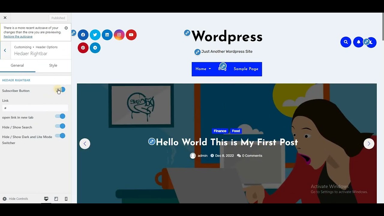 Blogus Pro header rightbar