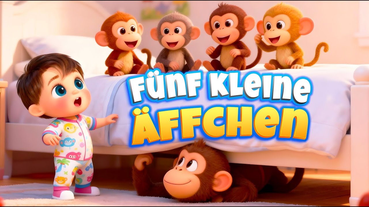 Fünf Kleine Affen Springen im Bett 🐵⏰ Singen, Tanzen & Bewegen | Kinderlieder Mix 💛🌛⭐️ #kinderlieder