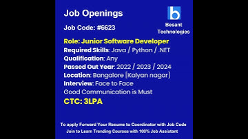 Developer Job openings| Join & get placement within 2 months|Besant Technologies #shorts #placements