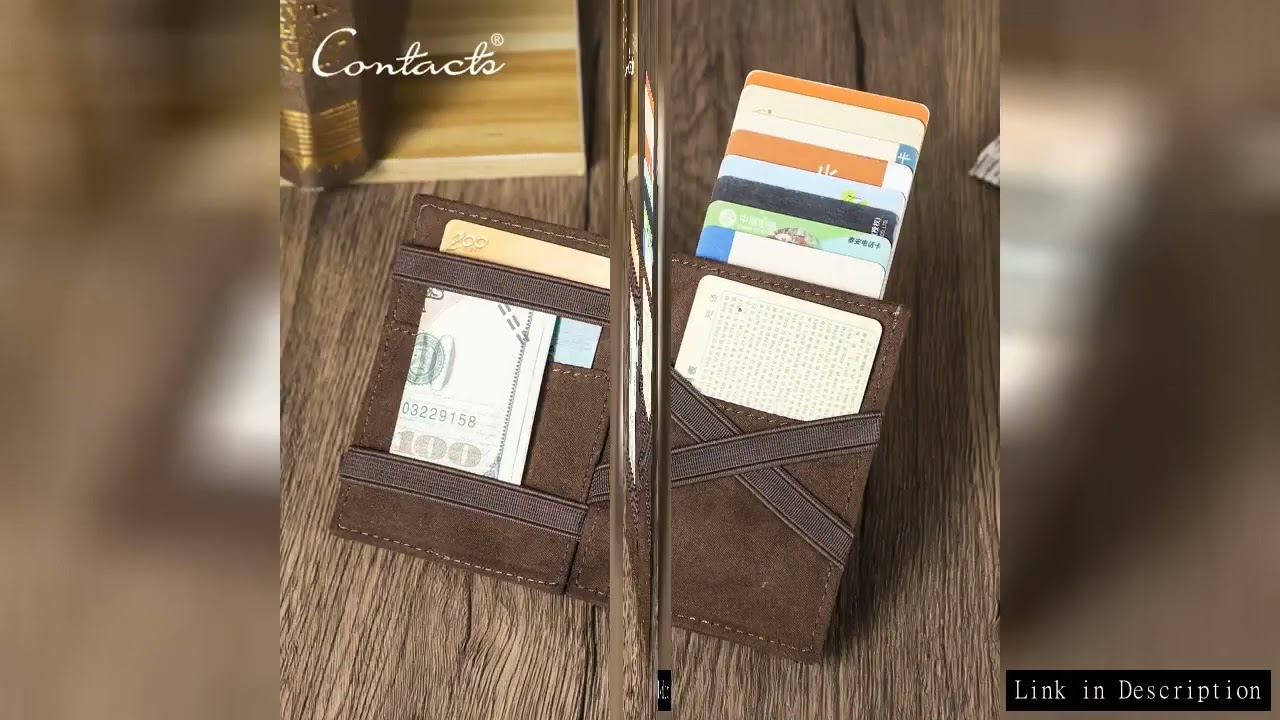 CONTACT'S Genuine Leather Magic Wallets for Men RFID Credit Card Holder Metal Slim Pop Up Minimalist