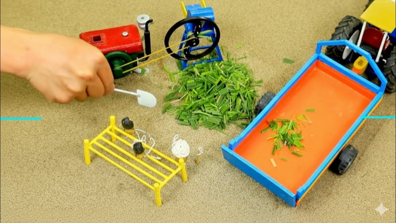 Diy Mini Chaff Cutter Machine Science project Mini Tractor Trolley Farming science project 