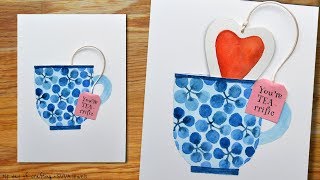 Cute Tea Cup Card with Tea Bag Bookmark - Valentine's Day Card idea, Greeting Card for Tea Lovers
