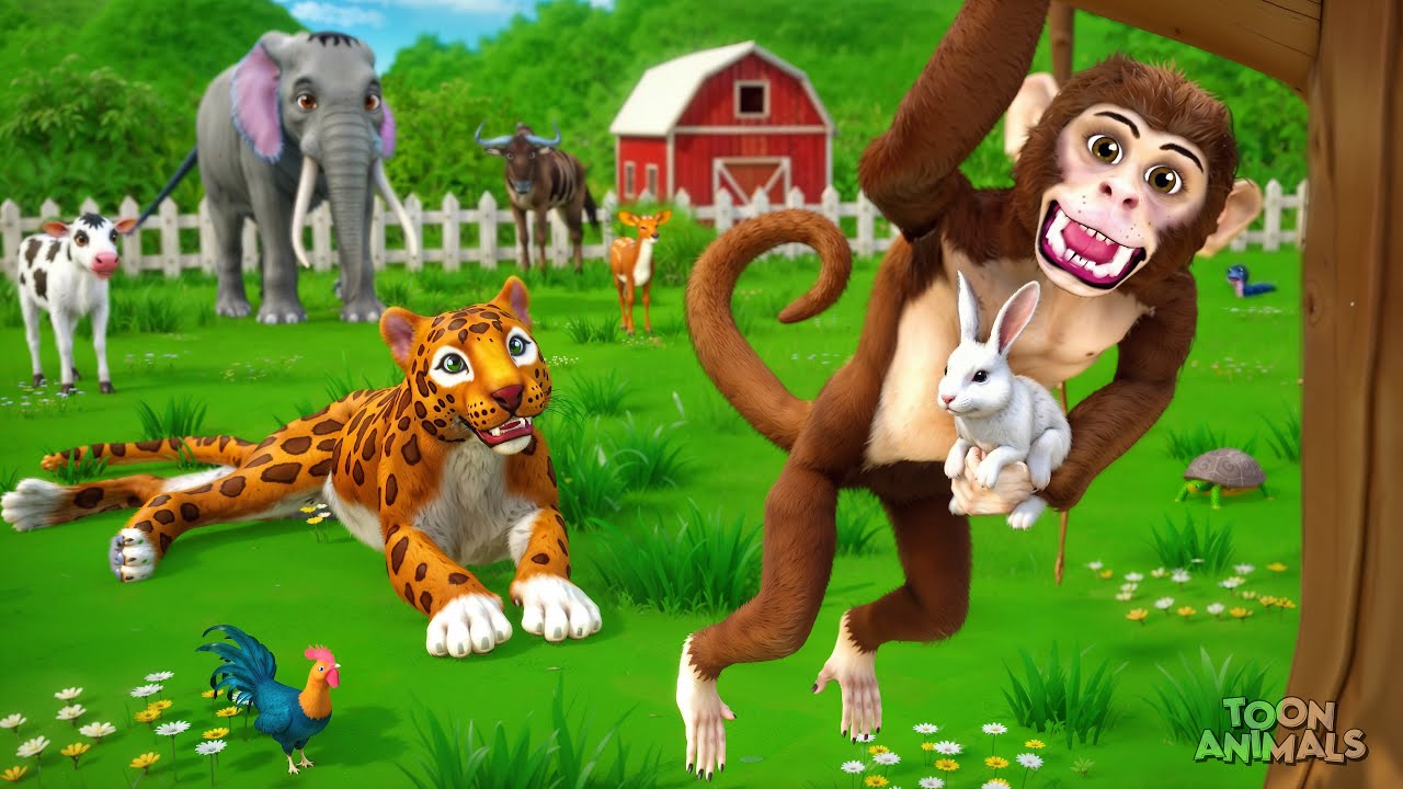 Clever Monkey Saves Bunny Rabbits from Leopard | Epic Farm Animals Adventures