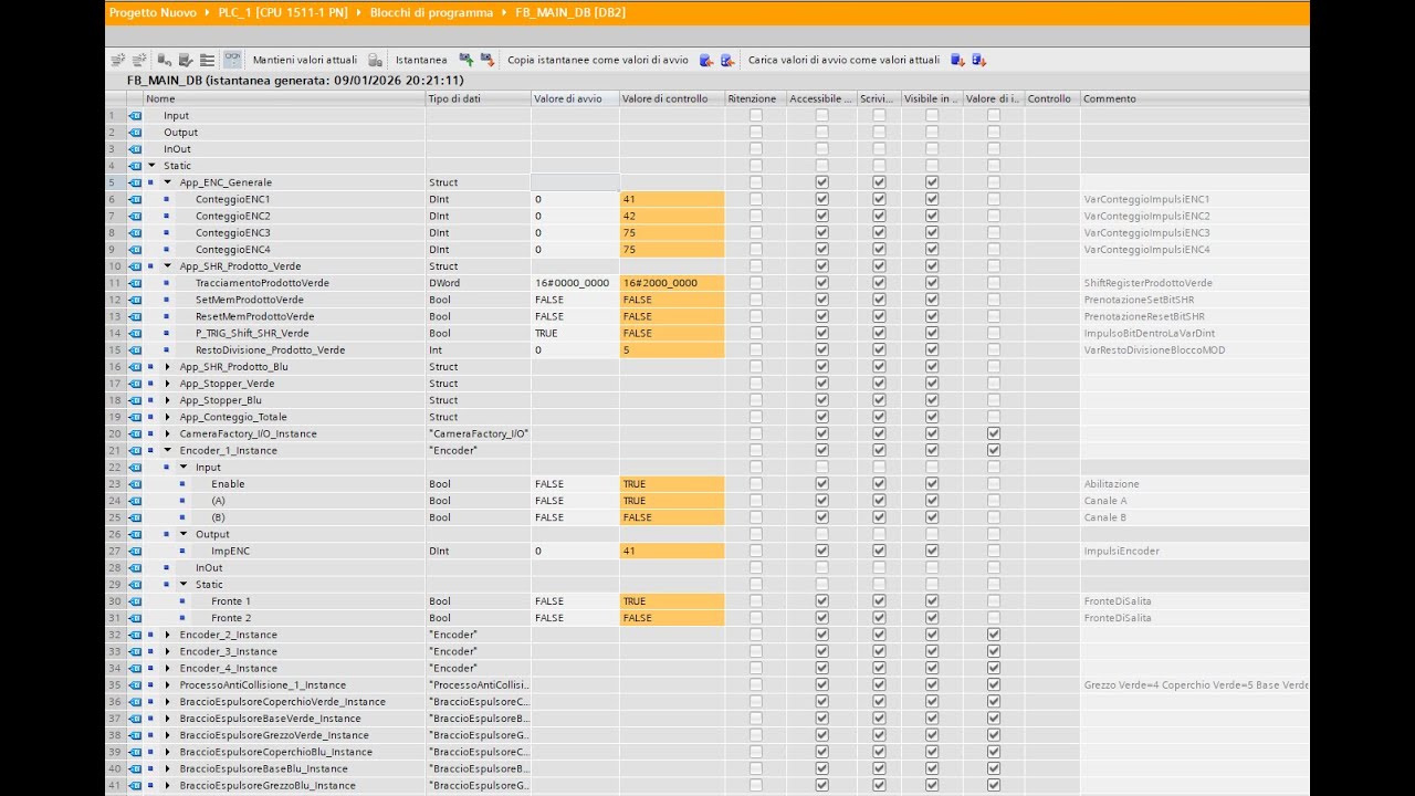 Panoramica rapida del progetto: Shift Register (SHR) & FB_MAIN in Tia Portal & Factory I/O.