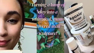 Turning a lump of clay into a whimsical, moss-covered snail sculpture! 