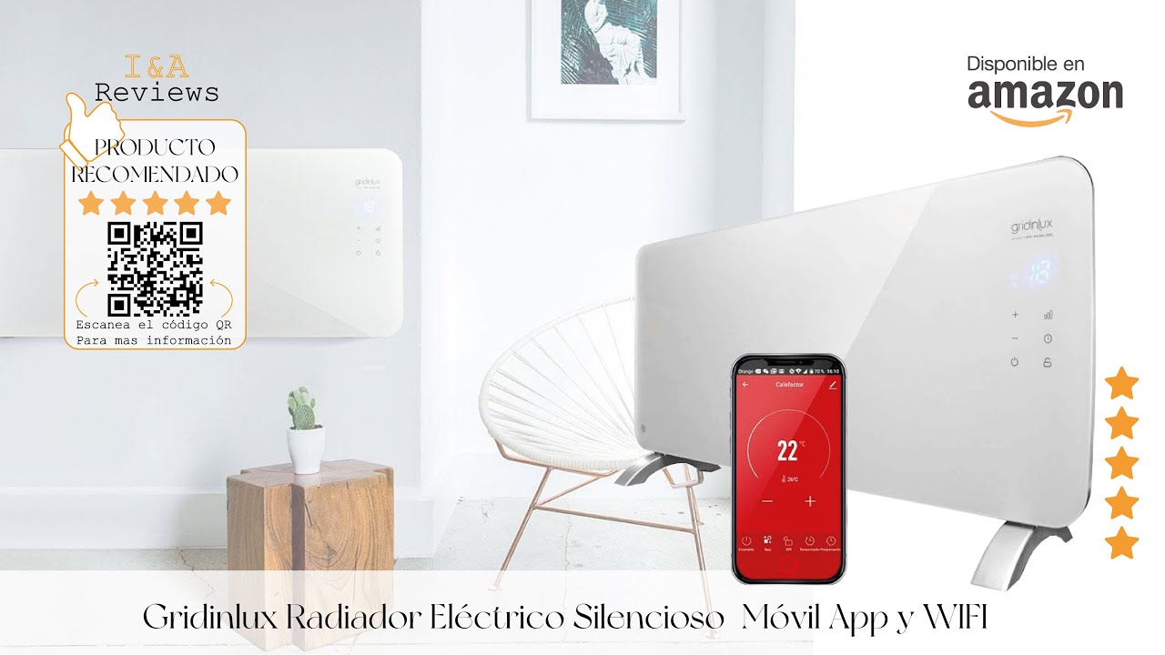Radiador Eléctrico Gridinlux Homely Wifi Warm 1500W Negro | Cristal Templado | Control Por APP | 2 Potencias 750/1500W | Programable 24h | IP24 Para Baños
