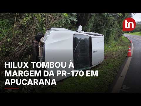 Hilux com placas de Arapongas é encontrada tombada às margens da PR-170