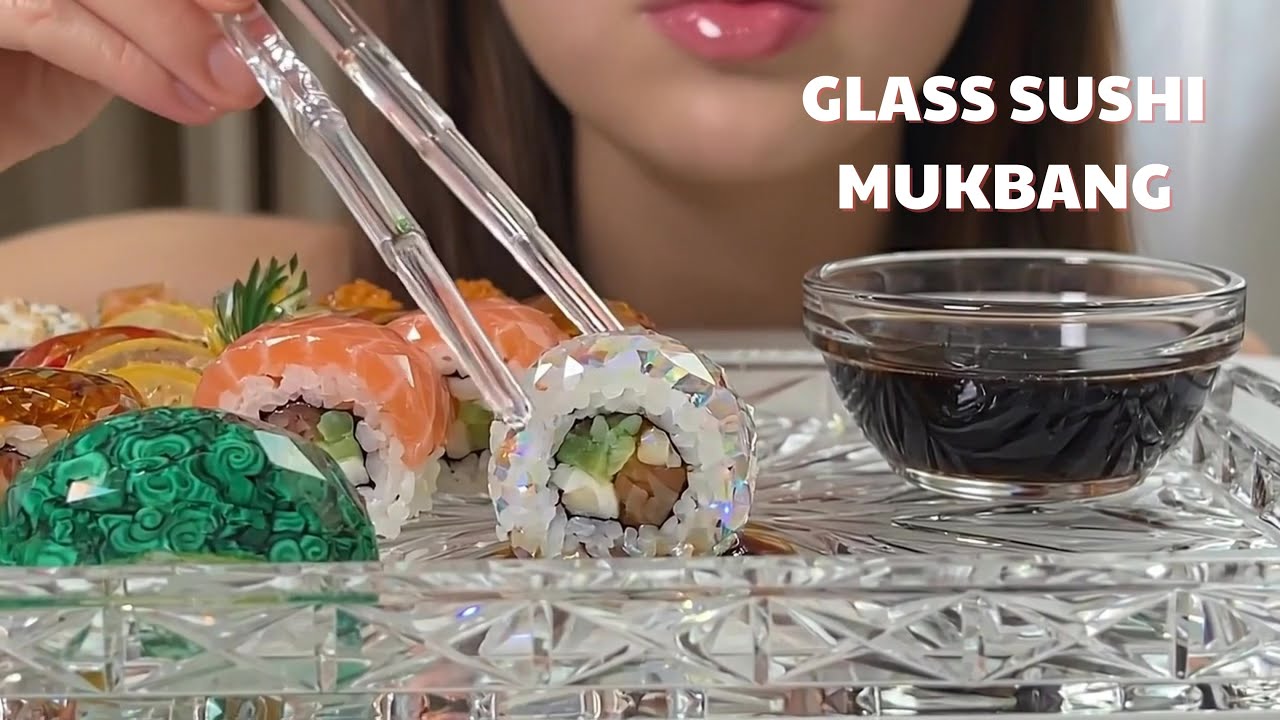 GLASS SUSHI MUKBANG🍣 | Satisfying ASMR Buying & Sushi Mukbang
