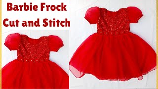 Barbie Style Organza Baby Frock Cutting and Stitching🎀 | Puff sleeves cutting| party wear Kids frock