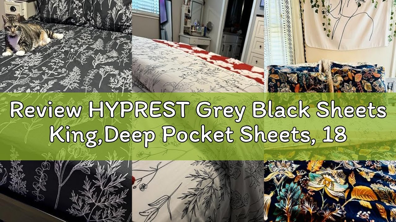 Review HYPREST Grey Black Sheets King,Deep Pocket Sheets, 1800 Thread Count Pattrn Bed Sheets Soft B