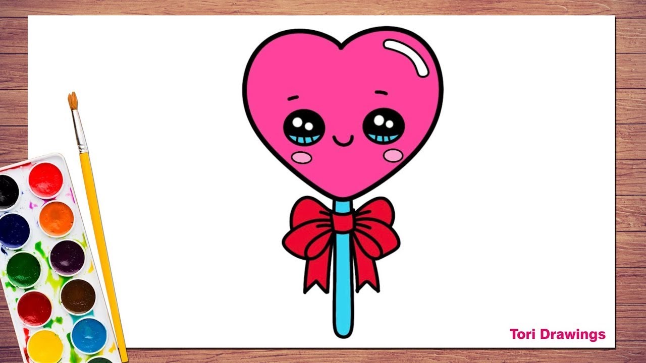 How to Draw a Cute Heart Lollipop | Candy Drawing Tutorial
