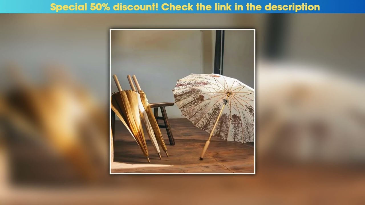 Top 16 Bone Clear Umbrella National Style Retro Art Small Fresh Long Handle Wooden Windproof and Su