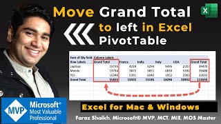 Move the Grand Total to the left or to the first column in Excel PivotTable