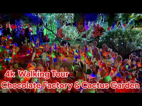 4K Walking Tour | Magical Ethel M Cactus Garden Christmas Lights in Las Vegas