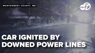 Storm knocks down live power line that lights car on fire in Silver Spring