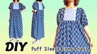 How to make a puff sleeve long dress / handmade adult clothes / S
