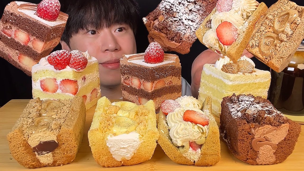 SUB) Клубничный торт и шифоновый сандо мукбанг asmr