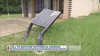 'The Cut' historical marker in Tyler damaged by driver