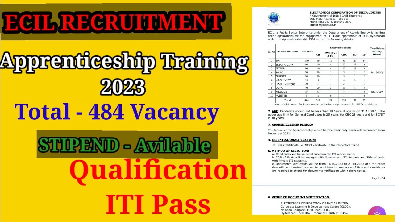 ECIL ITI TRADE APPRENTICE TRAINING RECRUITMENT 2023|| ECIL NEW JOB|| ECIL RECRUITMENT| ITI
