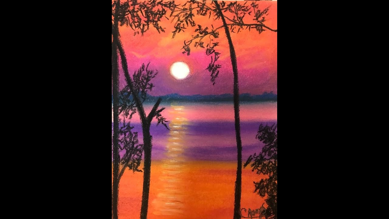 COMO PINTAR ATARDECER Y ARBOLES A CONTRALUZ - TIZAS PASTEL
