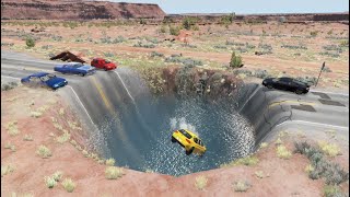 Cars vs Giant Pit Deep Water BeamNG.Drive #336