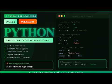 Capa de Python for Beginners Part 2 — Operators & Control Flow | Arithmetic, Comparison & Logical Operators