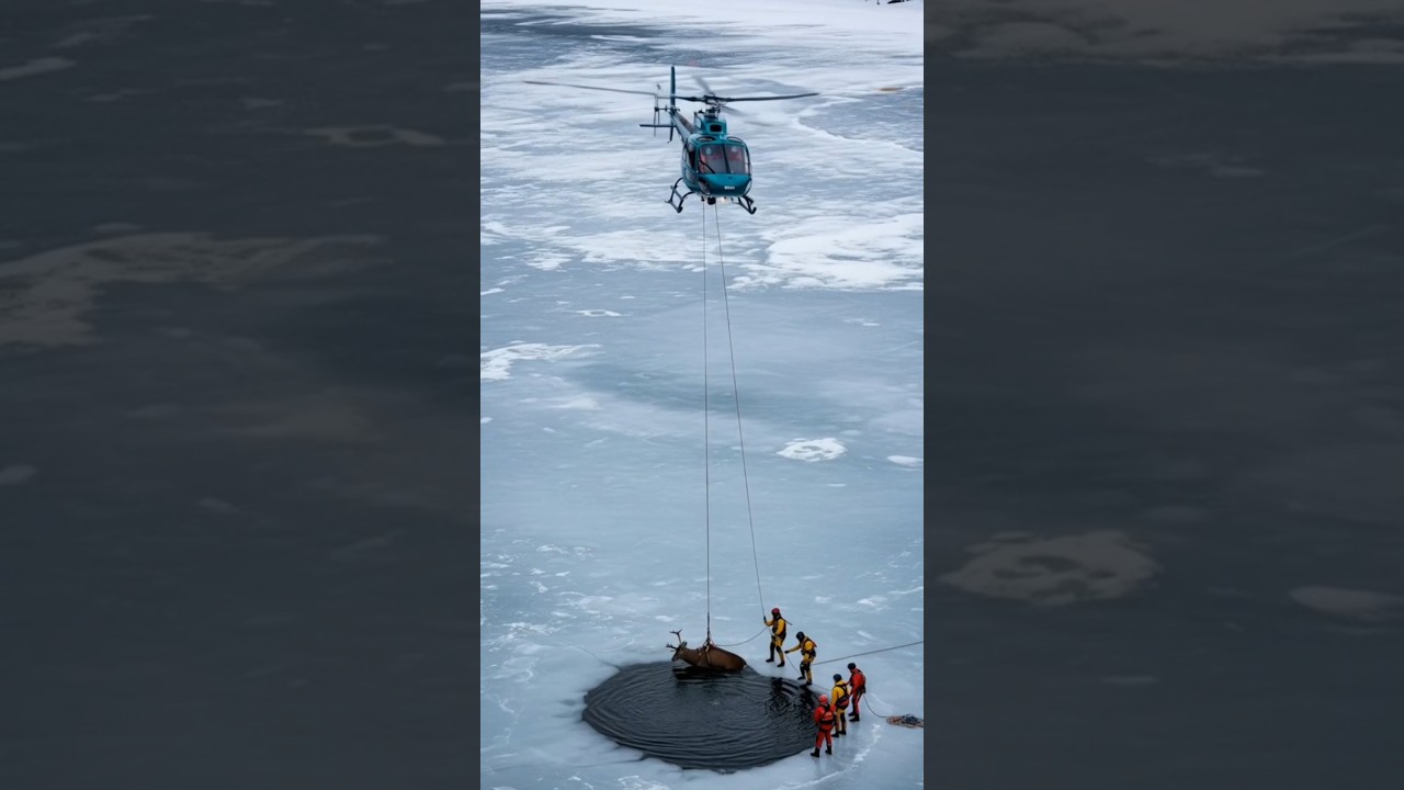 Deer Airlifted From Icy Lake in Daring Helicopter Rescue 