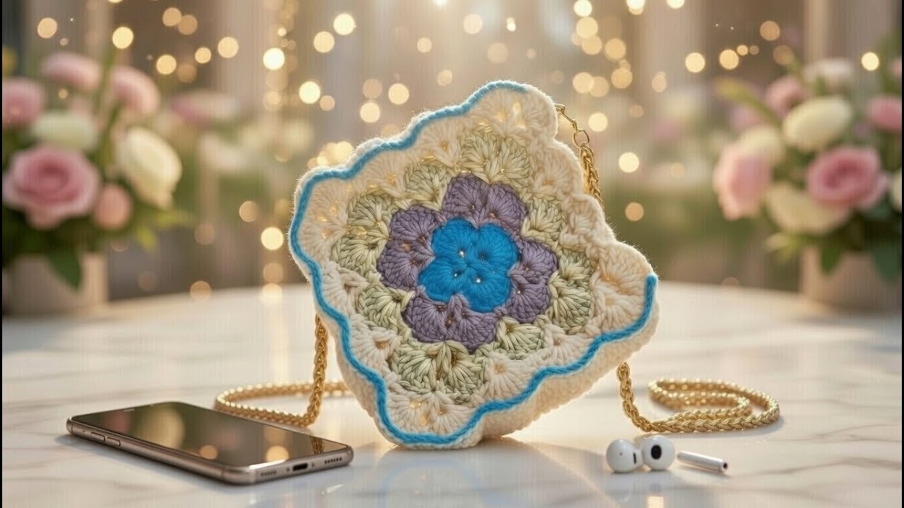 طريقة عمل شنطة كروشيه للموبايل مربعة الشكل | خطوة بخطوة + الباترون المرفق